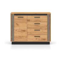 KOMMODE – 115 cm – Urso – KM-026 - Eichefarben/Schwarz, Holzwerkstoff (115/90/40cm) - hi-markt