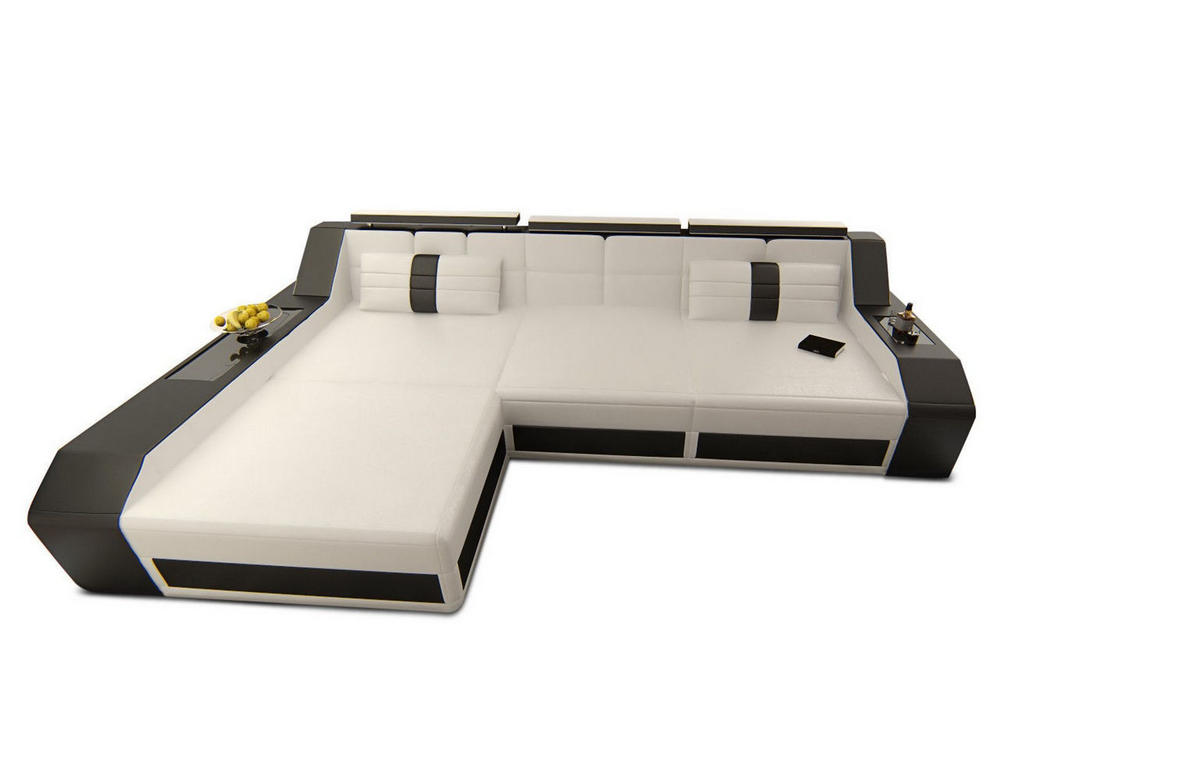 ECKSOFA Arezzo L - Schwarz/Weiß, Leder (194/308cm) - Sofa Dreams