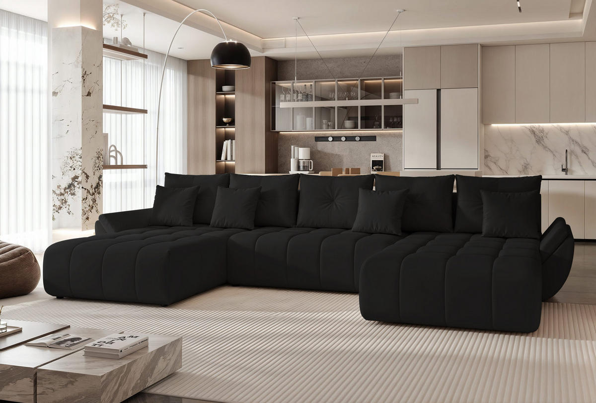 WOHNLANDSCHAFT DIEGO mit Schlaffunktion und Bettkasten Anthrazit - Anthrazit, Holzwerkstoff/Kunststoff (382/91/190cm) - Idohome