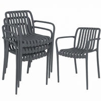 GARTENSTÜHLE 4er Set Stapelbare Terrassenstühle mit Lamelldesign Armlehnen, Ergonomisch Dunkelgrau - Dunkelgrau, Kunststoff (58.5/81.5/55cm)