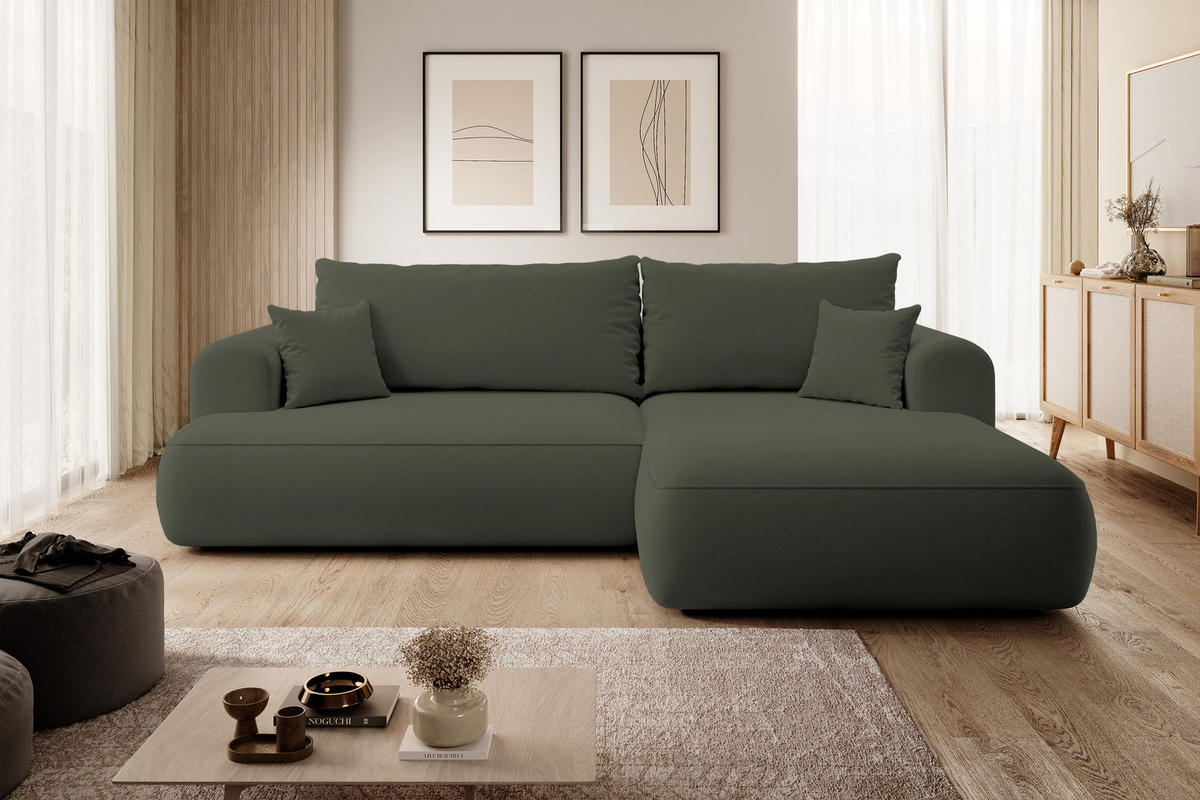 ECKSOFA Ovo Olivgrün Velours - Schwarz/Olivgrün, Kunststoff/Textil (260/165cm) - Selsey
