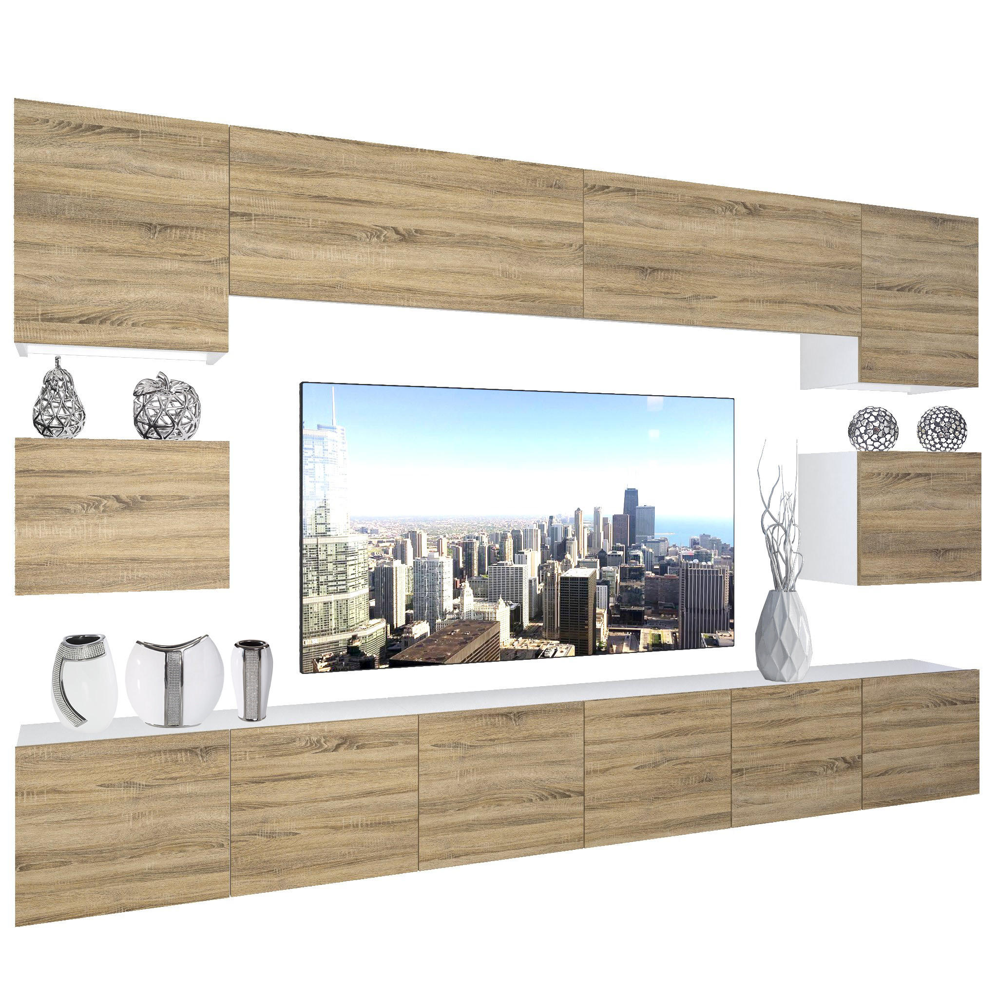 WOHNZIMMERWAND Schrankwand mit LED Sonoma Eiche - Beige, Holz (300/180/36cm) - B BELINI GROUP