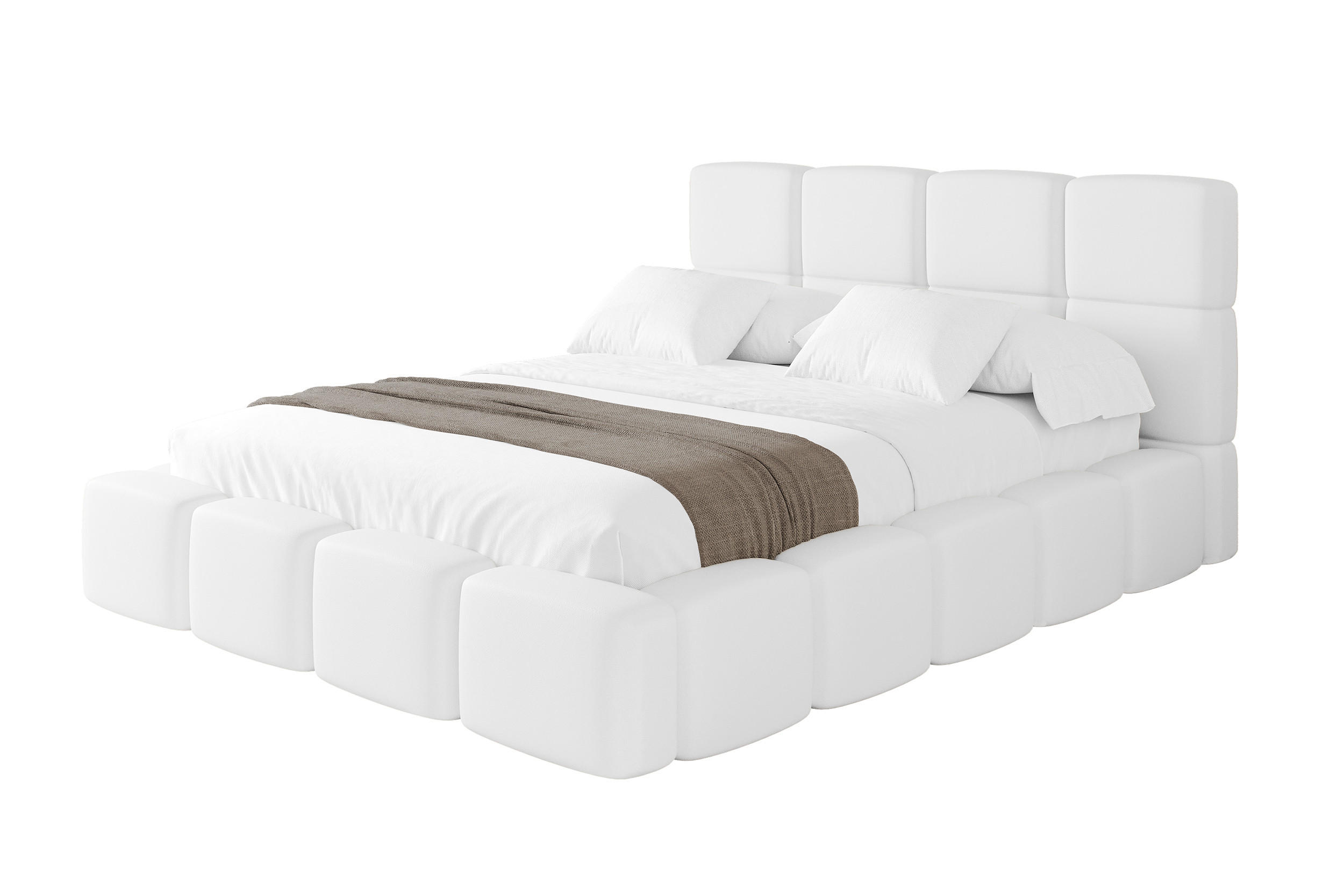 POLSTERBETT mit Bettkasten und Lattenrost mit Matratze H3/H4, Kopfteil, Boxbett, mit Stauraum - NATA 160x200 Weiß - Weiß, Holzwerkstoff/Textil (160/200cm) - ALTDECOR