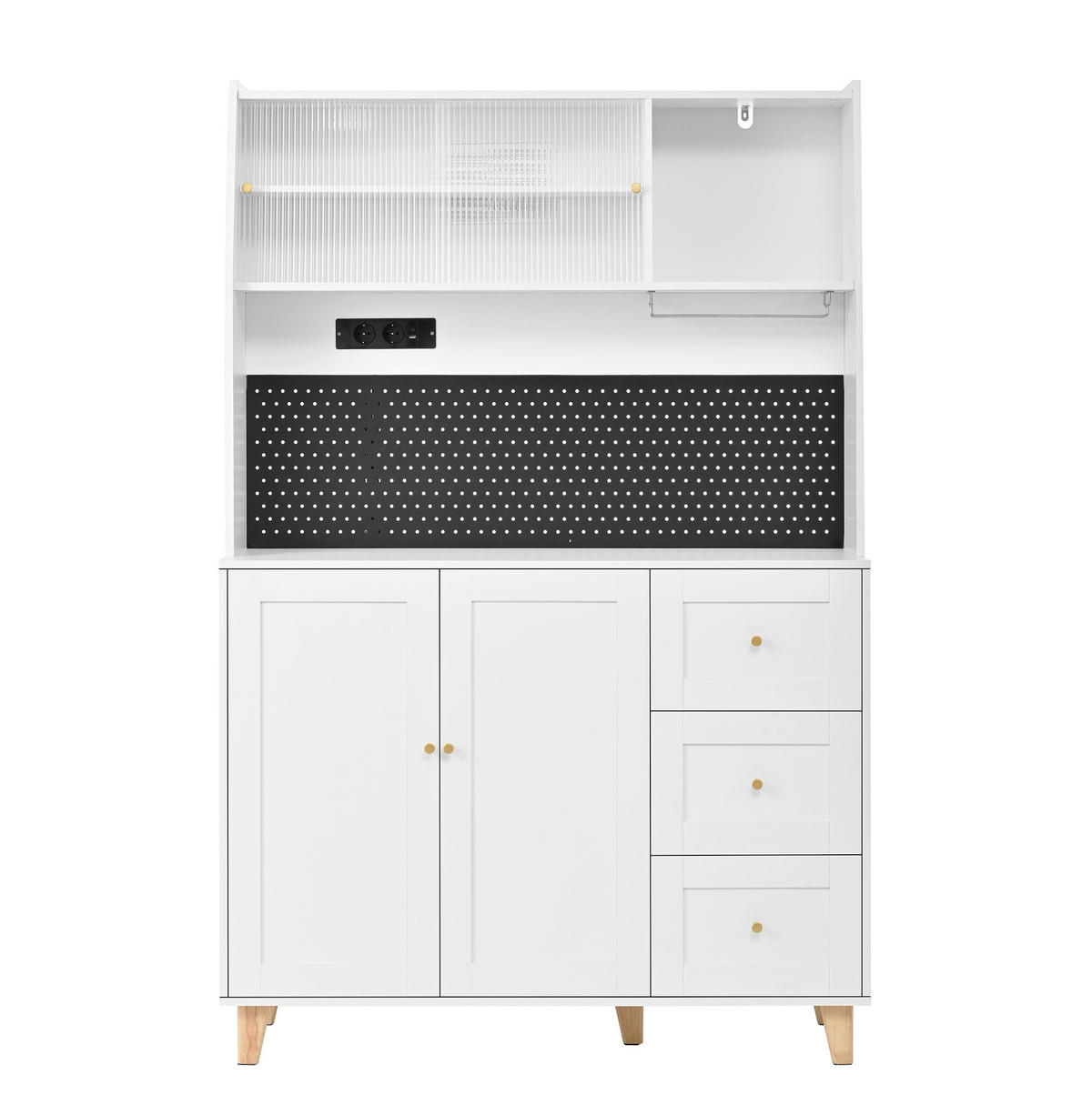 BUFFET 120/40/184 cm weiß aus MDF mit Steckdosen und Lochplatte - Weiß, Holzwerkstoff (120/184/40cm) - OKWISH