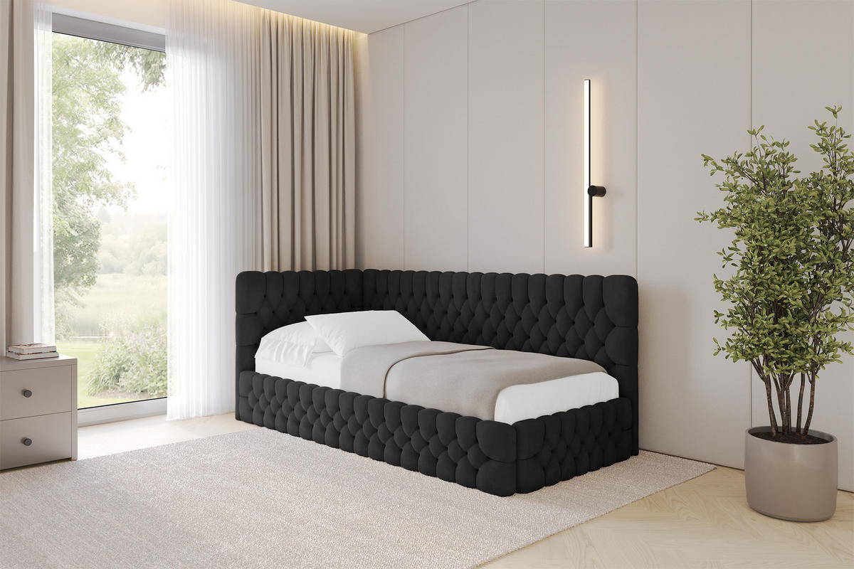 EINZELLBETT Jugendbett mit Bettkasten und Matratze H3/H4, Rechts - MULY 100x200 Schwarz - Anthrazit, Holzwerkstoff/Textil (100/200cm) - ALTDECOR