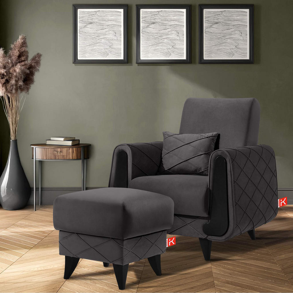 Thumbnail - Konsimo® Hocker, Graphit, Holz, Holzwerkstoff, Textil, Fichte, Kiefer, 53x49x53 cm, Wohnzimmer, Hocker, Sitzhocker