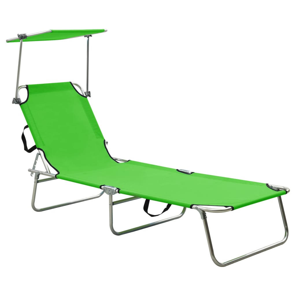KLAPPLIEGE mit Sonnendach Grün Aluminium - Grün, Textil (57.5/27/187cm) - furnicato