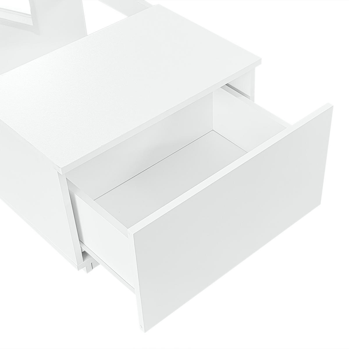COUCHTISCH 100/50/35,5 cm weiß mit Glasverkleidung LED-Beleuchtung App-Steuerung 2 Schubladen - Weiß, Holzwerkstoff (100/50/35.5cm) - OKWISH
