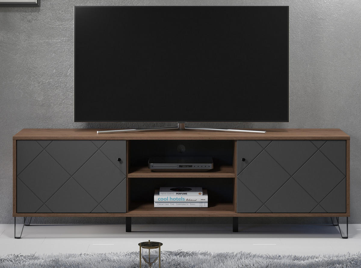 TV-LOWBOARD Graphite grau, Eiche Kraft Gold 186 x 56 cm, TV Unterteil mit Soft-Close - Eichefarben/Schwarz, Holzwerkstoff/Kunststoff (186/56/40cm) - Top.Furn