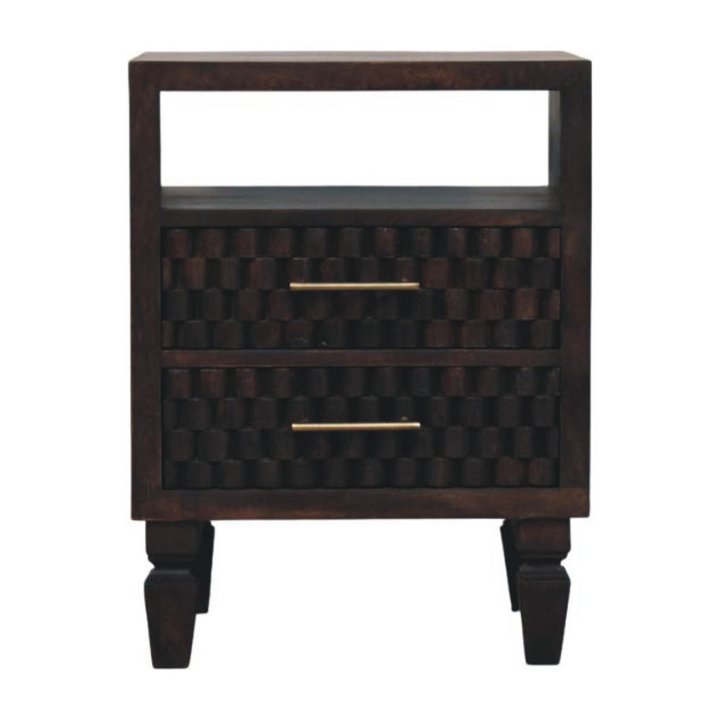 Artisan Furniture KONSOLOVÝ STŮL Kaštanová povrchová úprava, 2 zásuvky, 1 otevřená police, tmavě hnědá