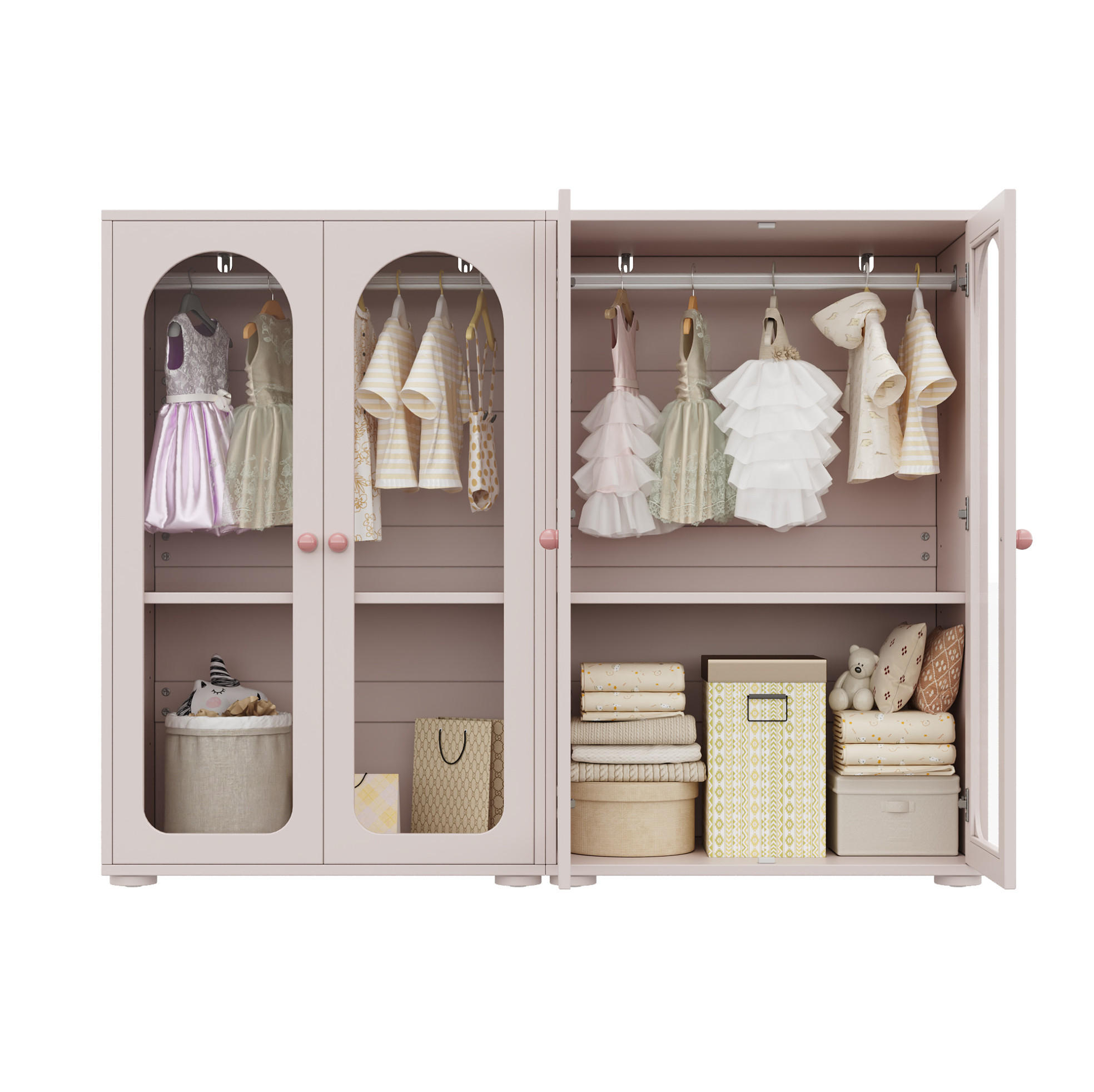 KLEIDERSCHRANK 160/50/120 cm in Babyrosa mit Acryl-Türen und verstellbaren Böden - Hellrosa, Holzwerkstoff (160/120/50cm) - BEAOK