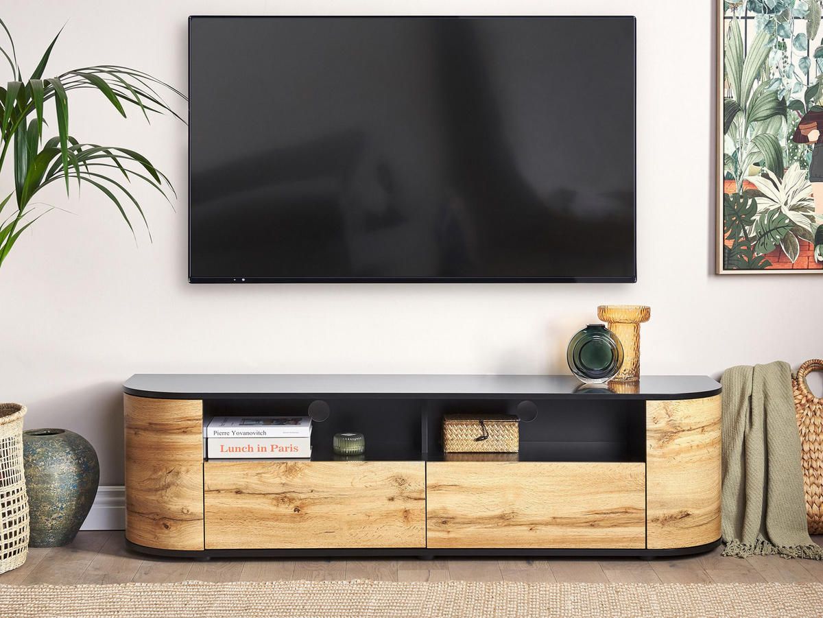 TV-MÖBEL Hellbraun, Schwarz JEROME 40/160/44 cm - Hellbraun, Holzwerkstoff (160/44/40cm) - Beliani