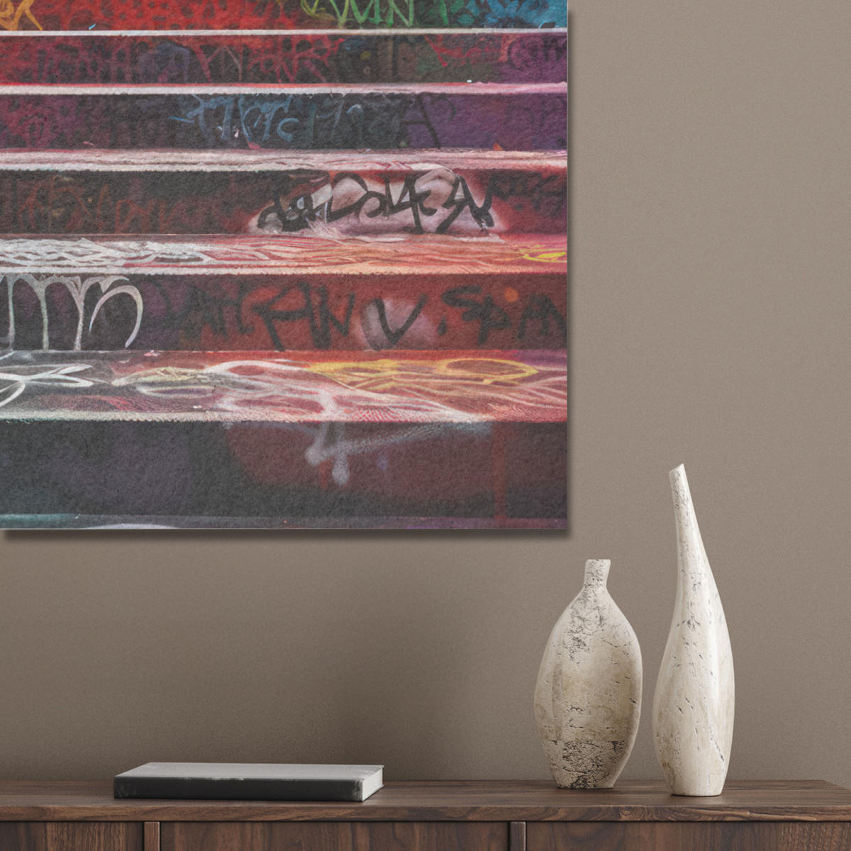 AKUSTIKPANEEL Treppe - Graffiti - Farben - Kunst 60x80 cm - Multicolor, Textil (60/0.9/80cm) - MuchoWow