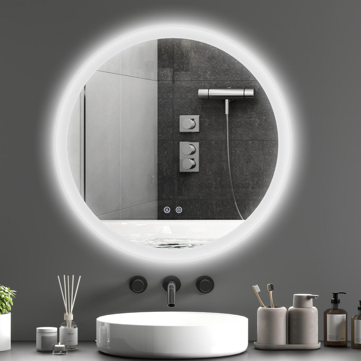 BADEZIMMERSPIEGEL DE-15128 mit 3 LED-Farben und Antibeschlag Weiß/Silber - Silberfarben, Glas (70/3/70cm) - ComfortXL