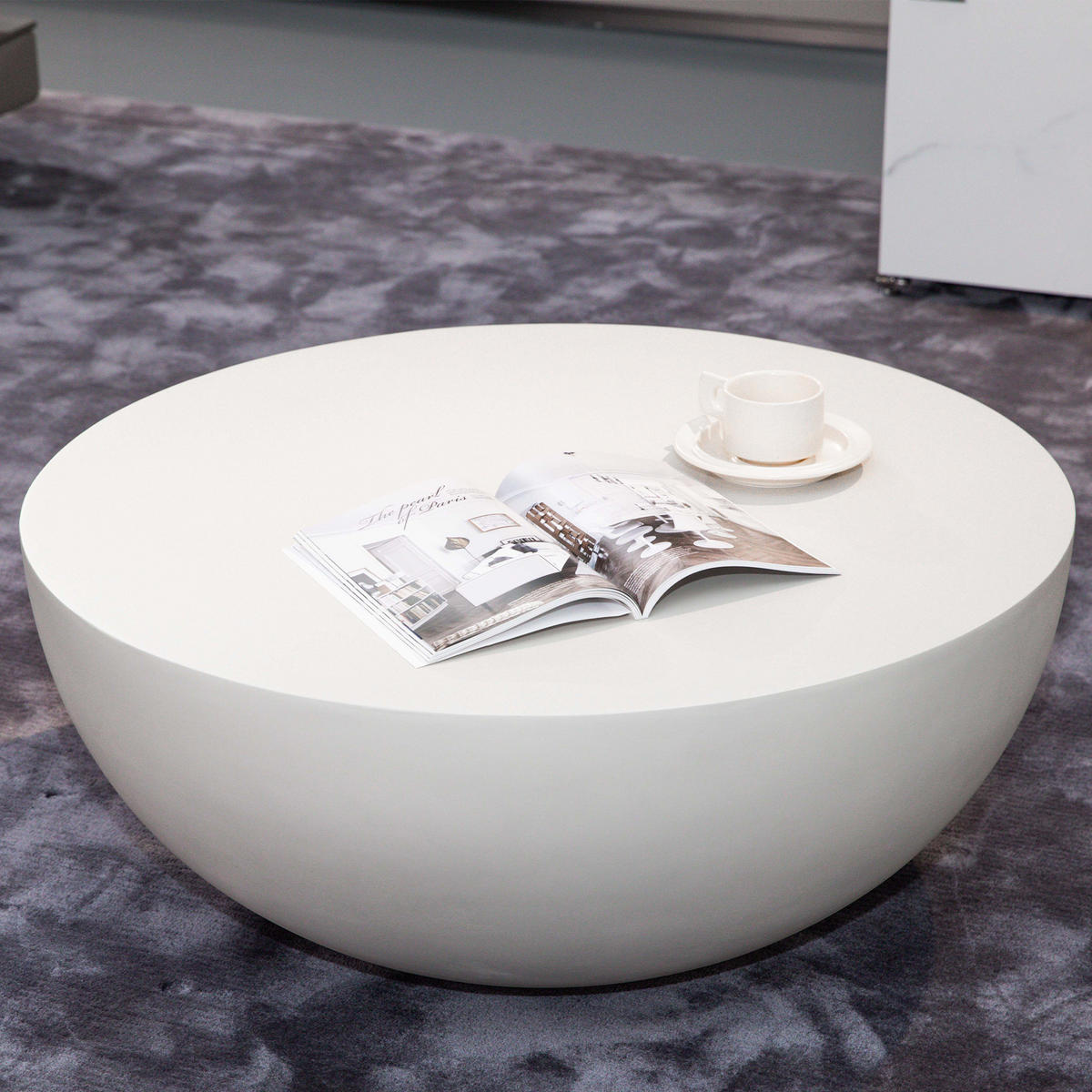COUCHTISCH CHRONOS Mittel aus Beton 87 x 87 x 35 cm - Creme, Naturmaterialien (87/87/35cm) - Elementi