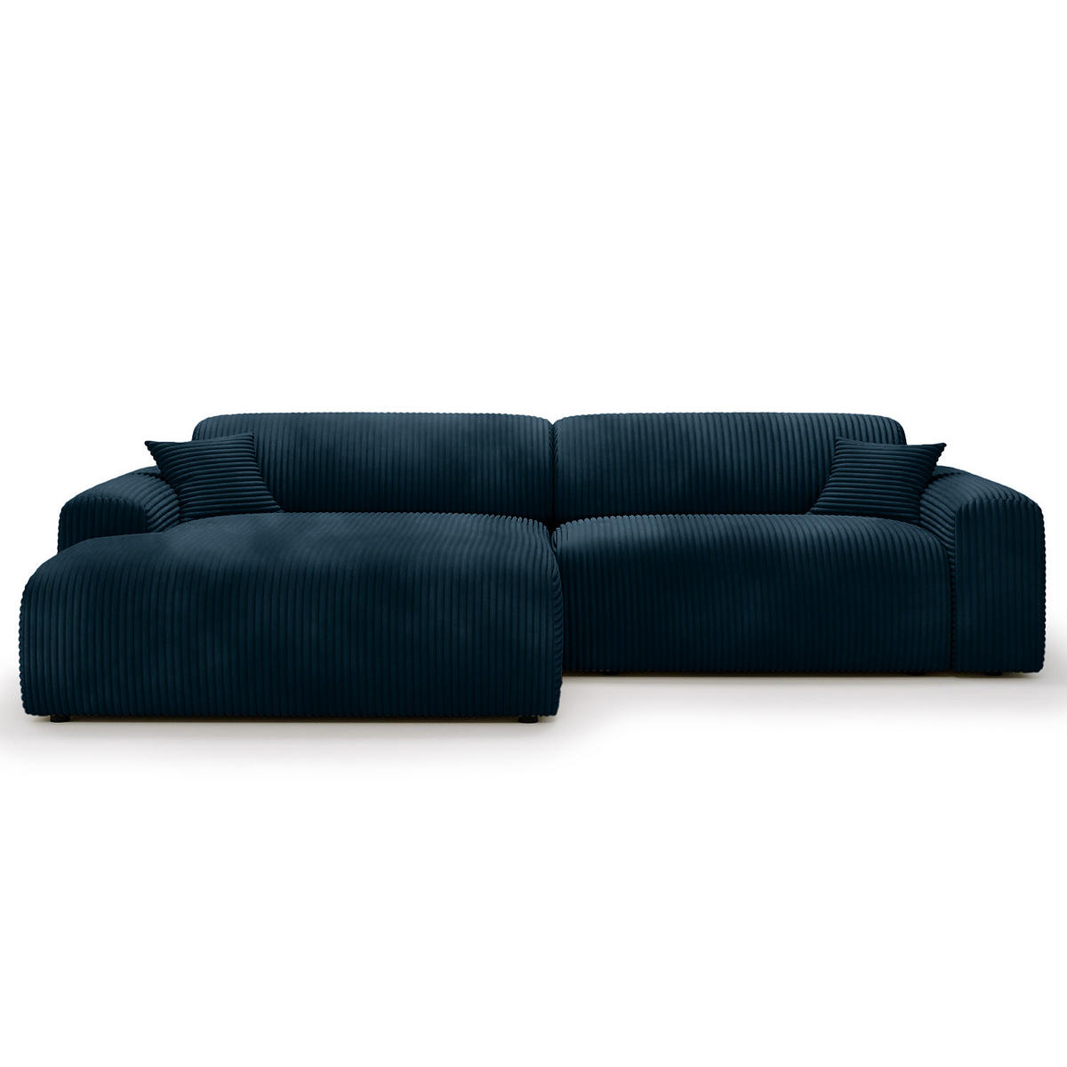 ECKSOFA mit Longchair - Cord - Blaugrau/Schwarz, Kunststoff/Textil (284/178cm) - home24
