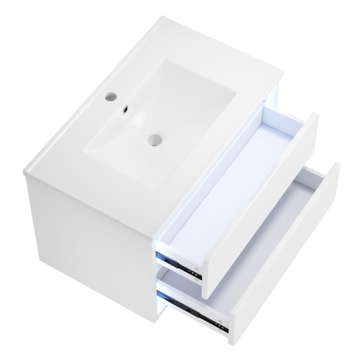 BADEZIMMER-HÄNGESCHRANK 76x46x58.5 cm Weiß aus Keramik & Spanplatte mit 2 Schubladen - Weiß, Holzwerkstoff (76/58.5/46cm) - Modfu