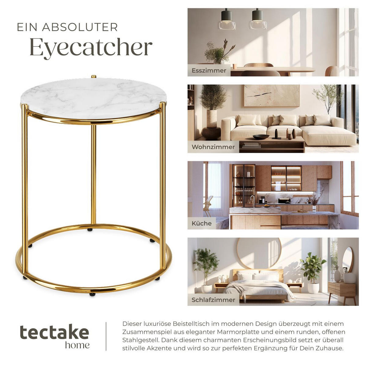 BEISTELLTISCH Ellsa,43 x 43 x 50,5 cm,weiß/gold - Goldfarben/Weiß, Stein (43/43/50.5cm) - tectake