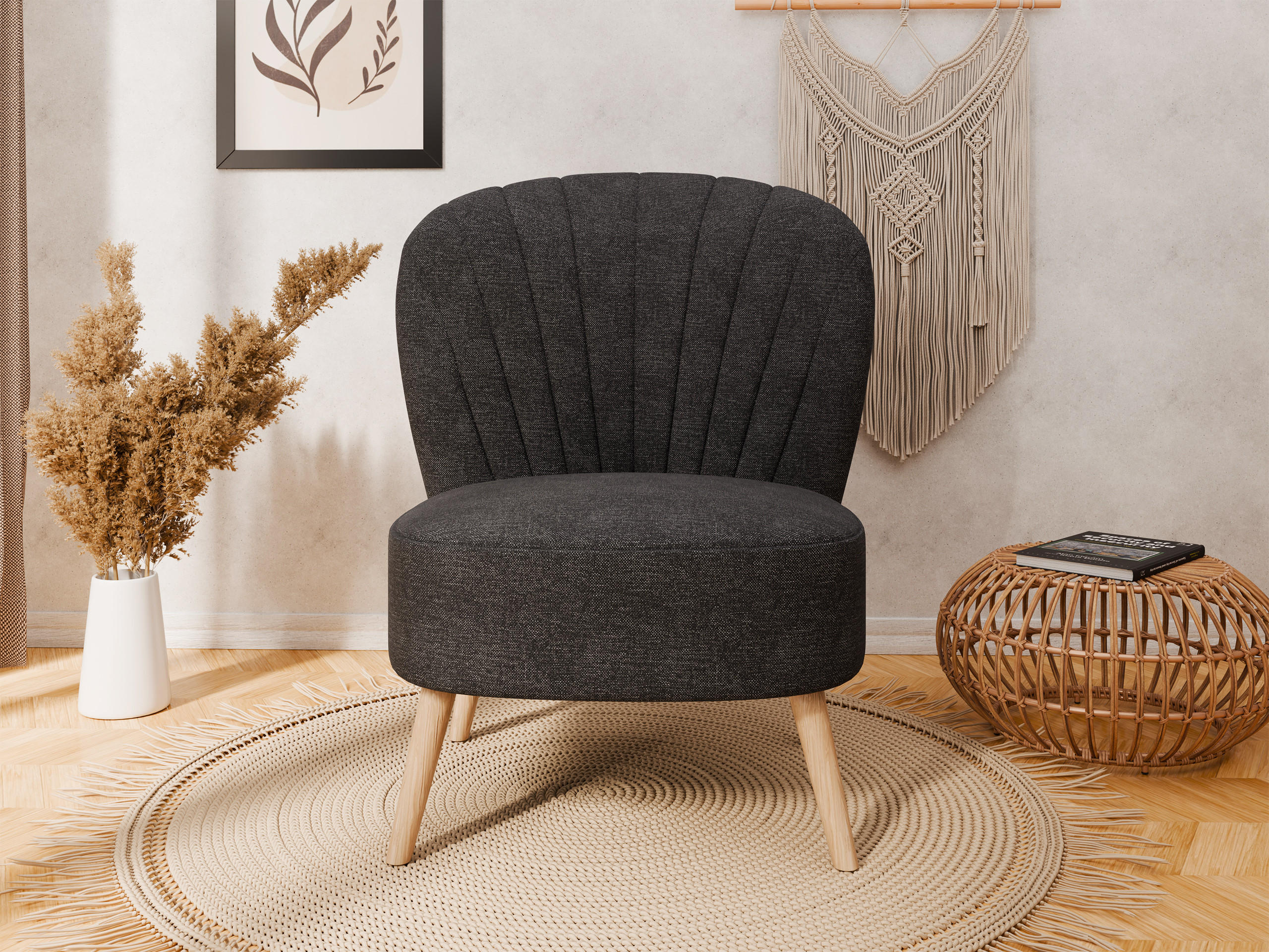 Thumbnail - Panda Möbel Sessel, Graphit, Holz, 1-Sitzer, 68x82x78 cm, Oeko-Tex® Standard 100, Wohnzimmer, Sessel, Polstersessel