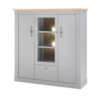 HIGHBOARD grau, Artisan Eiche Landhaus 138 cm, Vitrine mit 11 Fächern - Silberfarben/Hellgrau, Glas/Holzwerkstoff (138/142/44cm) - Furn.Design