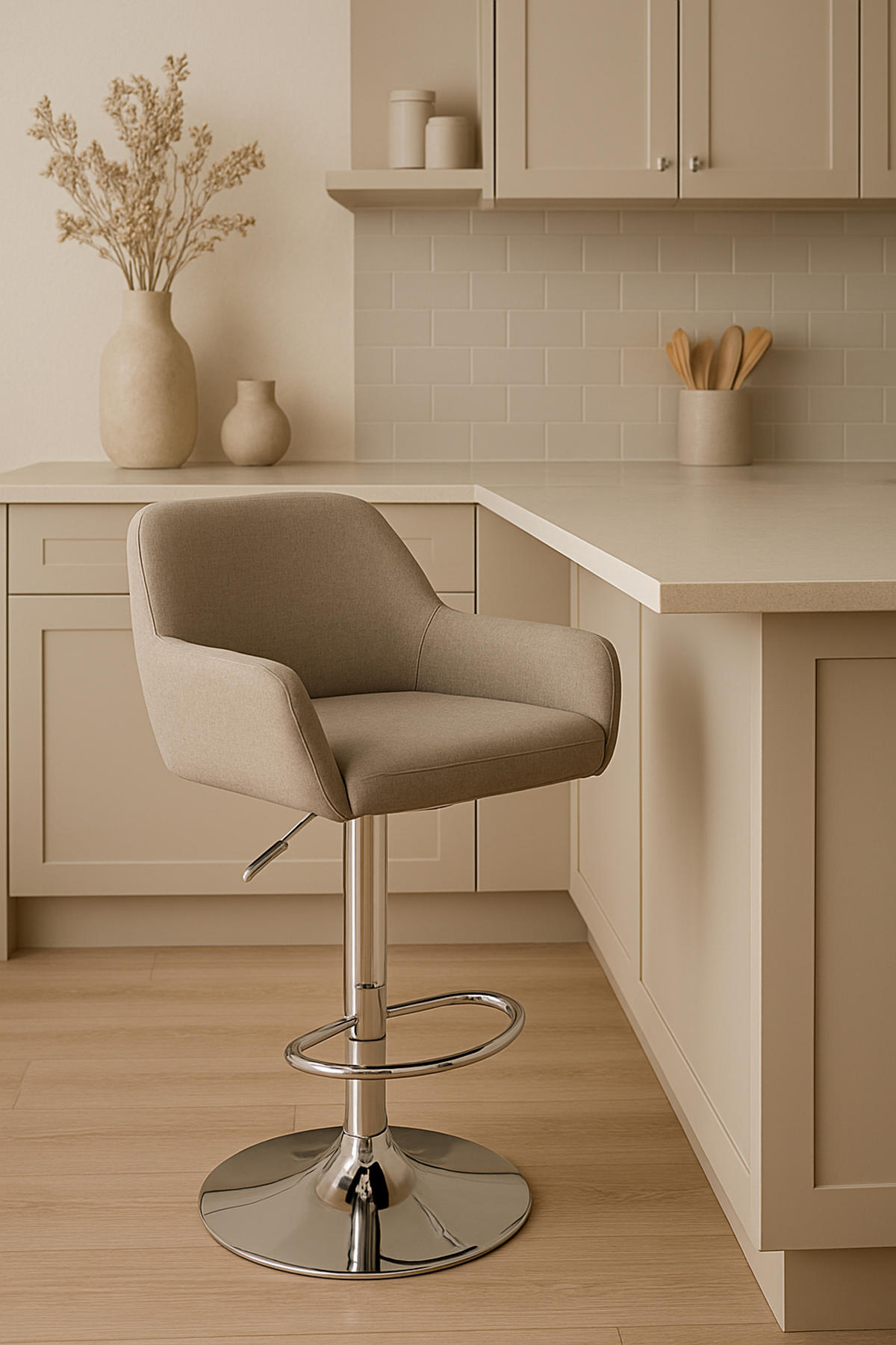 BARHOCKER 2er Set Prag Stoff chrom taupe - Taupe/Weiß, Textil/Metall (51/109/52cm) - TPFLiving