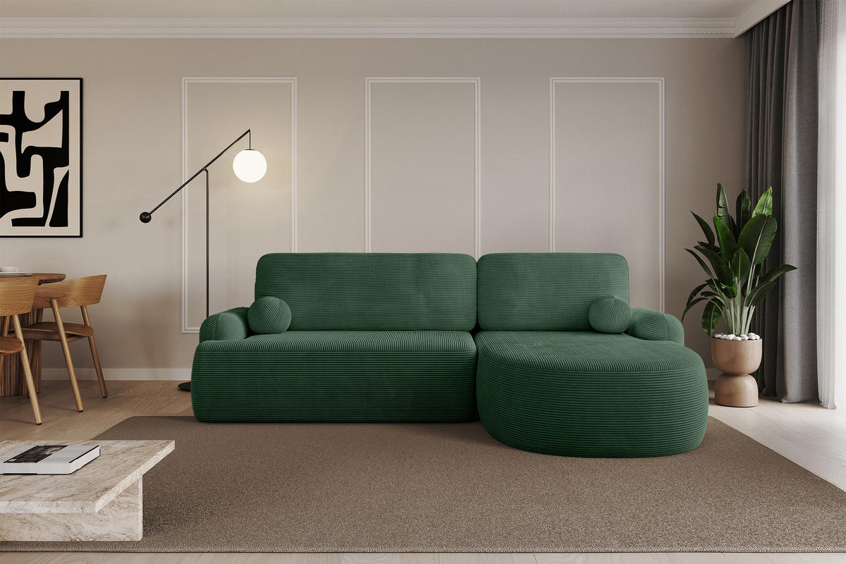 ECKSOFA mit Schlaffunktion und Bettkasten LIRA-L - 264x172x89 Grün - Grün, Holzwerkstoff/Textil (172/264cm) - ALTDECOR