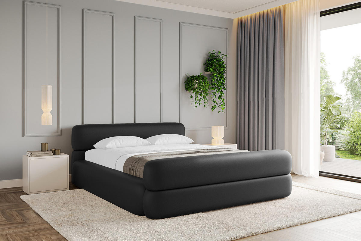 POLSTERBETT mit Bettkasten, Fußteil und Lattenrost, Boxbett ohne Matratze - ENORA-Z-V1 120x200 Schwarz Kunstleder - Schwarz Hochglanz, Holzwerkstoff/Textil (120/200cm) - ALTDECOR