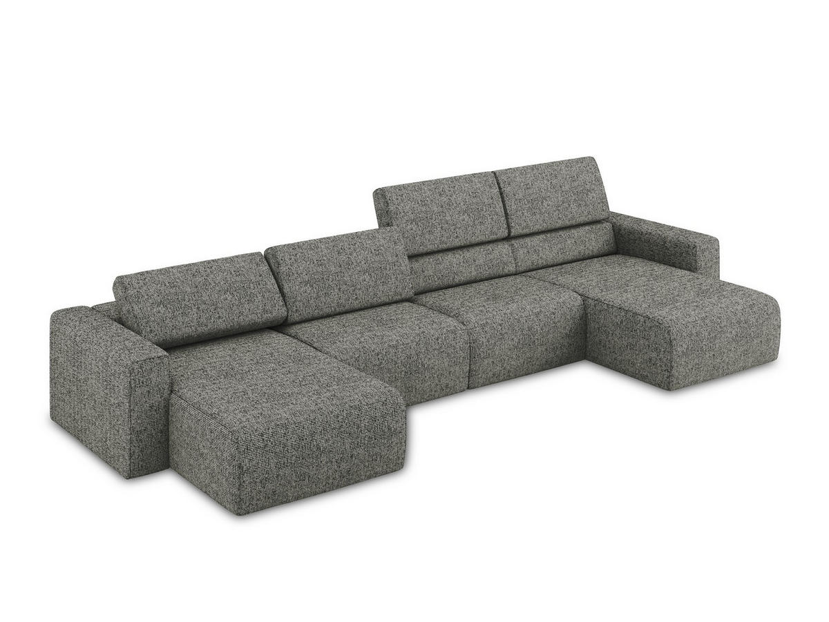 WOHNLANDSCHAFT Strukturstoff Stoff Grau - Dunkelgrau/Schwarz, Kunststoff/Textil (404/80/167cm) - Makamii