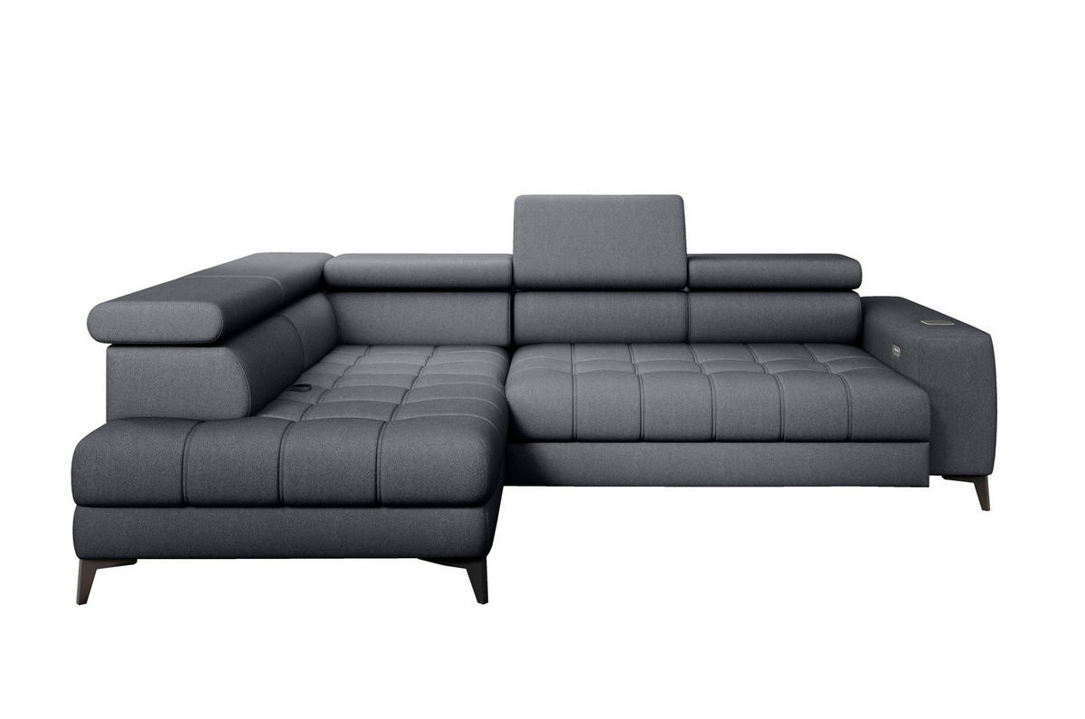 ECKSOFA BAGGIO Letto Stoff, Schlaffunktion, Bettkasten, Sitztiefe, Kopfstützen 280x196cm – Links – Dunkelgrau - Dunkelgrau, Holz/Textil (196/280cm) - DomoHome