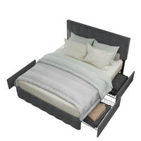 POLSTERBETT aus Leinen 140x200 cm Grau mit 4 Schubladen & verstellbarem Kopfteil - Grau, Textil (140/200cm) - Modfu