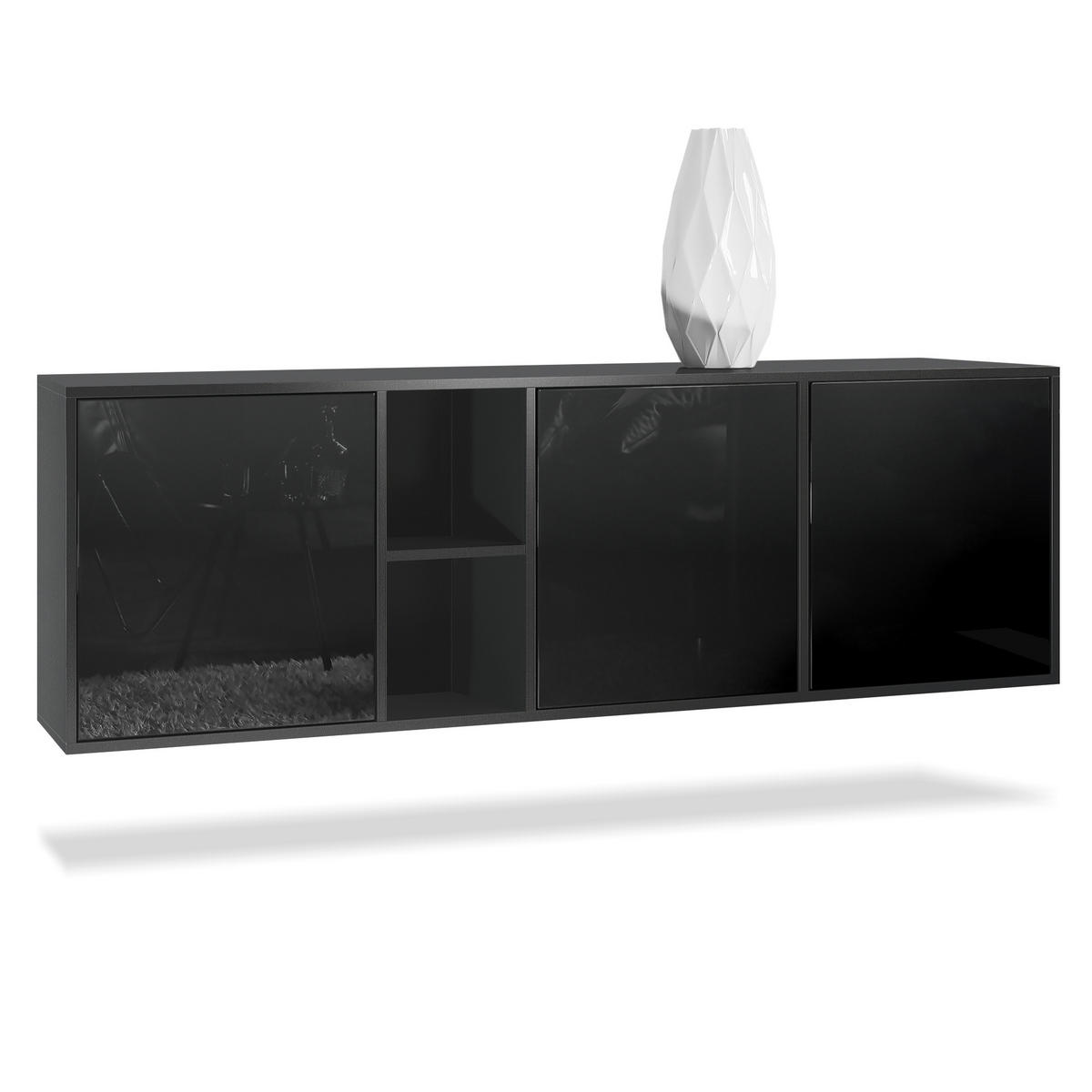 SIDEBOARD Cuba Türen in Schwarz Hochglanz - Schwarz Hochglanz, Holzwerkstoff (182/53/35cm) - Vladon