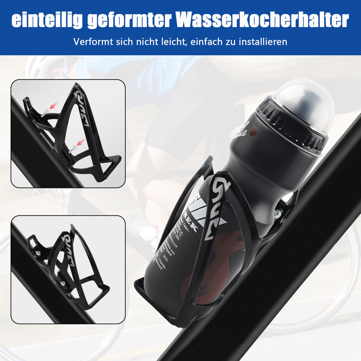 FAHRRADZUBEHÖR Set 8in1, LED-Licht, Satteltasche, Trinkflasche & Schloss - Schwarz, Textil (17/39/35cm)