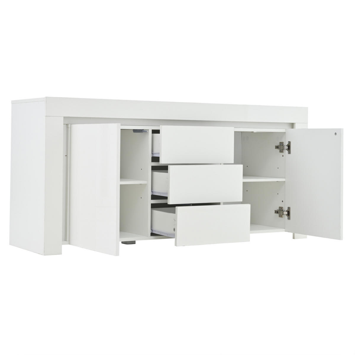 SIDEBOARD 140/40/65 cm mit LED-Beleuchtung, 2 Türen, 3 Schubladen und Hochglanzfront aus MDF, Weiß - Weiß, Holzwerkstoff (140/65/40cm) - Redom