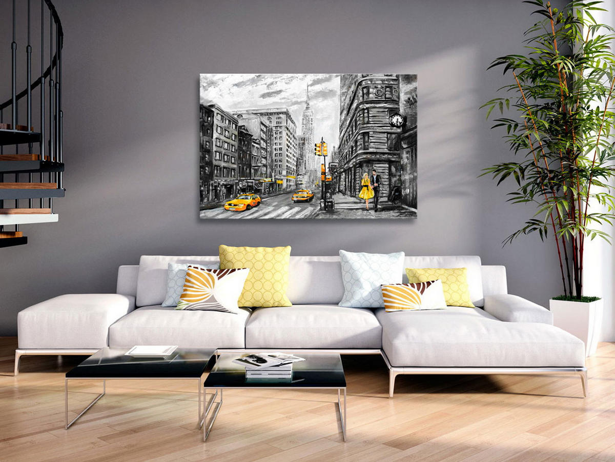 KUNSTDRUCK Schwarz-Weiß 90/60 cm - Gelb/Schwarz, Textil (90/60cm) - KUNSTLOFT