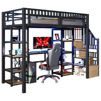 HOCHBETT 90/200 cm in Schwarz mit Schreibtisch, Stauraum und LED-Beleuchtung - Schwarz, Metall (90/200cm) - Flora Grace