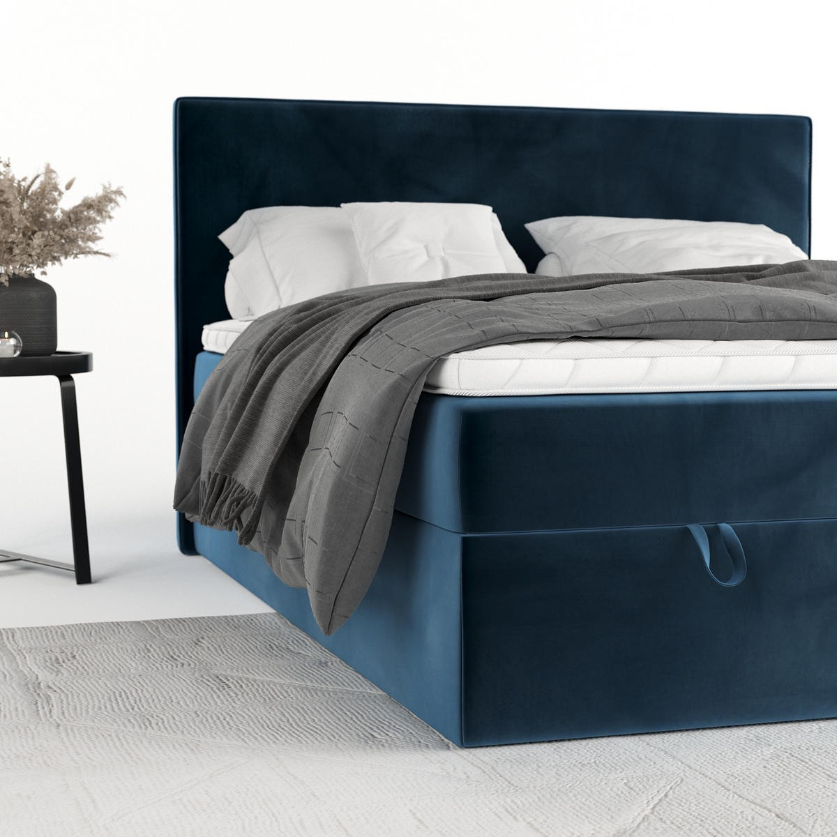 BOXBETT Velma 180/200 cm Dunkelblau im Kronos Stoff - Schwarz/Dunkelblau, Holz/Holzwerkstoff (180/200cm) - AltaBeds