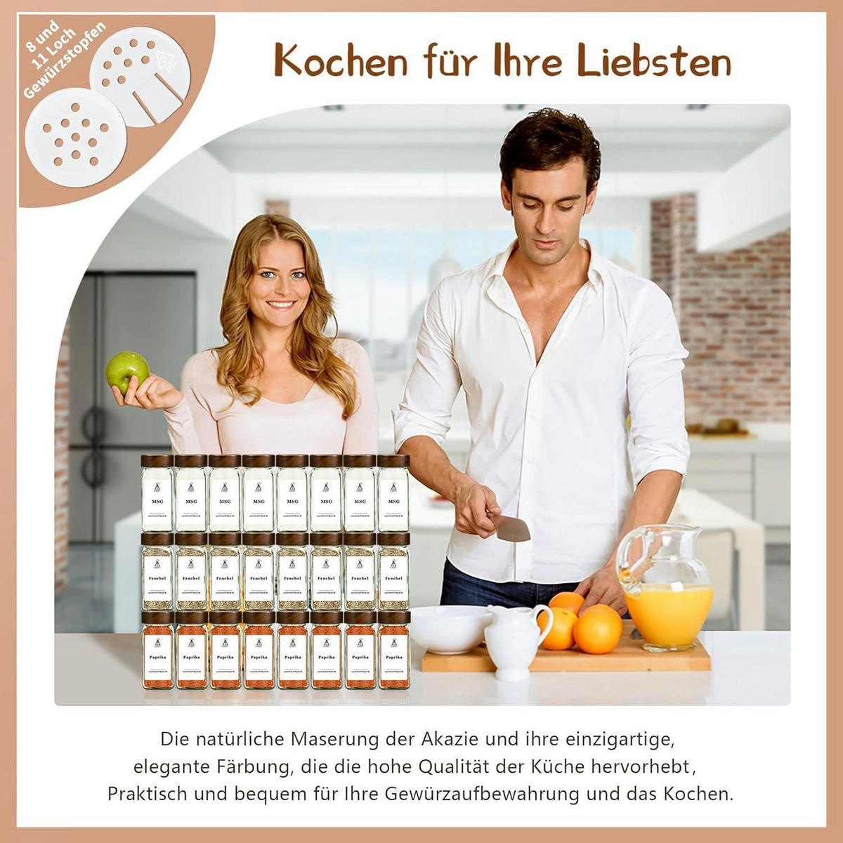 GEWÜRZGLÄSER 12-teiliges Set mit Holzdeckel 120ML - Multicolor, Glas (4.5/10.5/4.5cm)