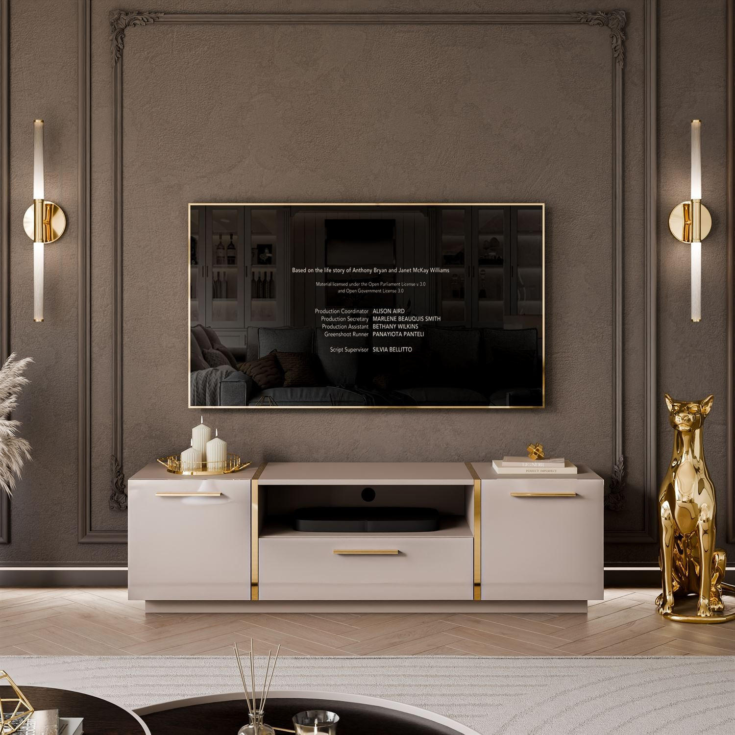 Thumbnail - Lookway TV, Kaschmir, Holzwerkstoff, 158x46x41.3 cm, Wohnzimmer, Wohnwände, Lowboards, Lowboards stehend