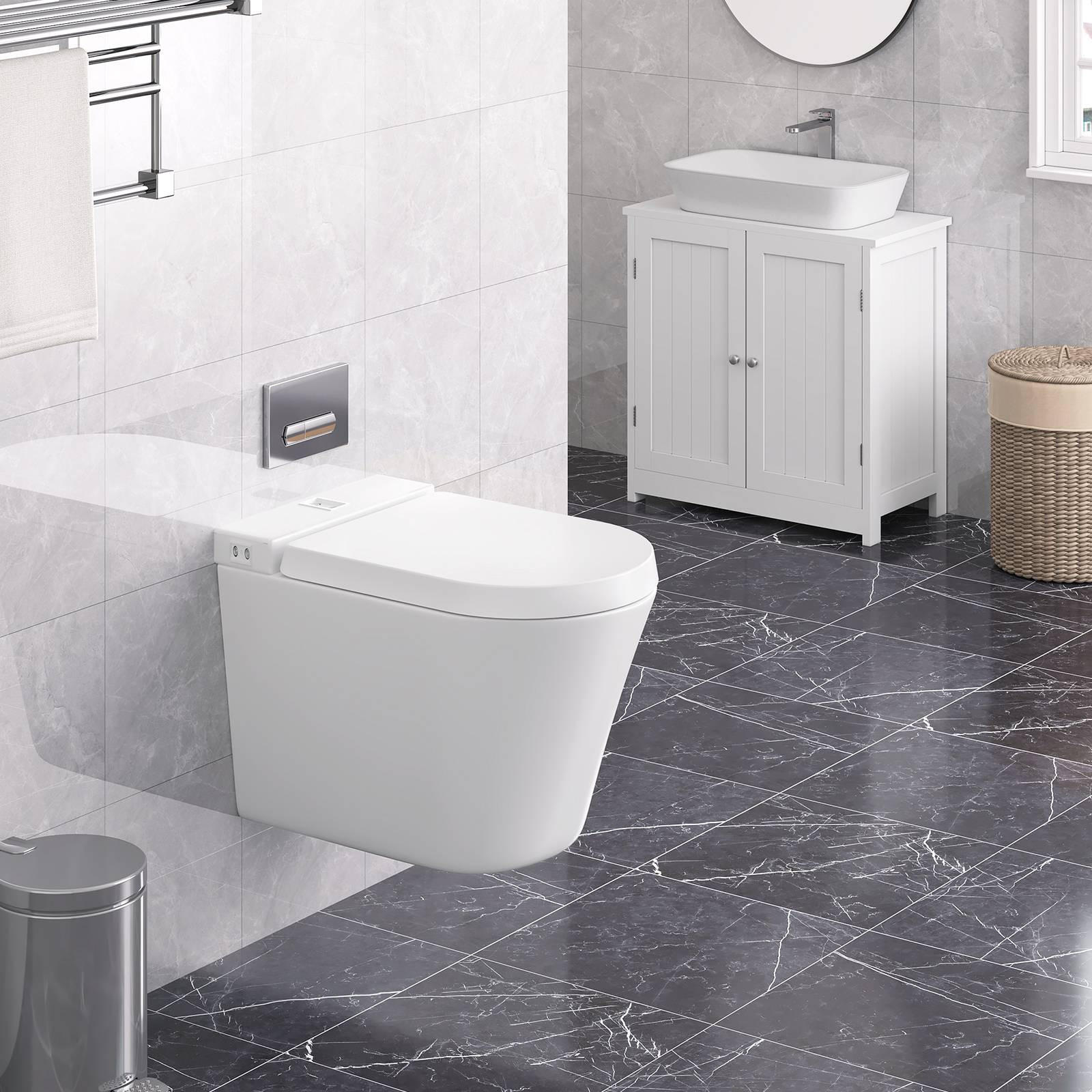 WC SITZ, Fast Fix/Schnellbefestigung, Antibakteriell D-Form - Weiß, Kunststoff (36/4/47cm) - Woltu