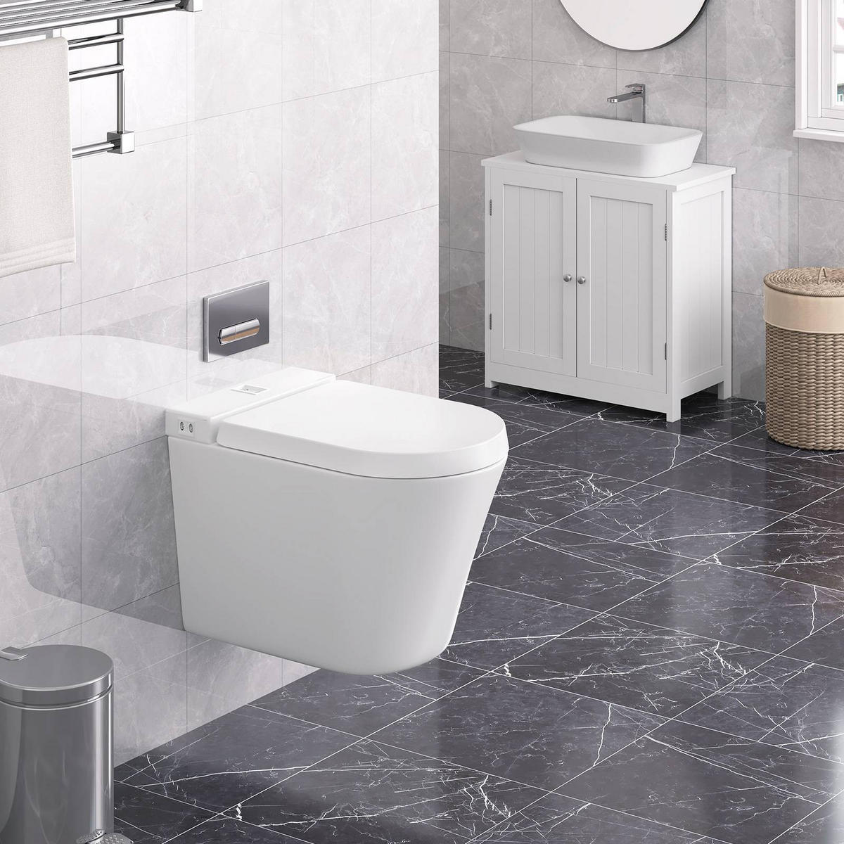 WC SITZ, Fast Fix/Schnellbefestigung, Antibakteriell D-Form - Weiß, Kunststoff (36/4/47cm) - Woltu