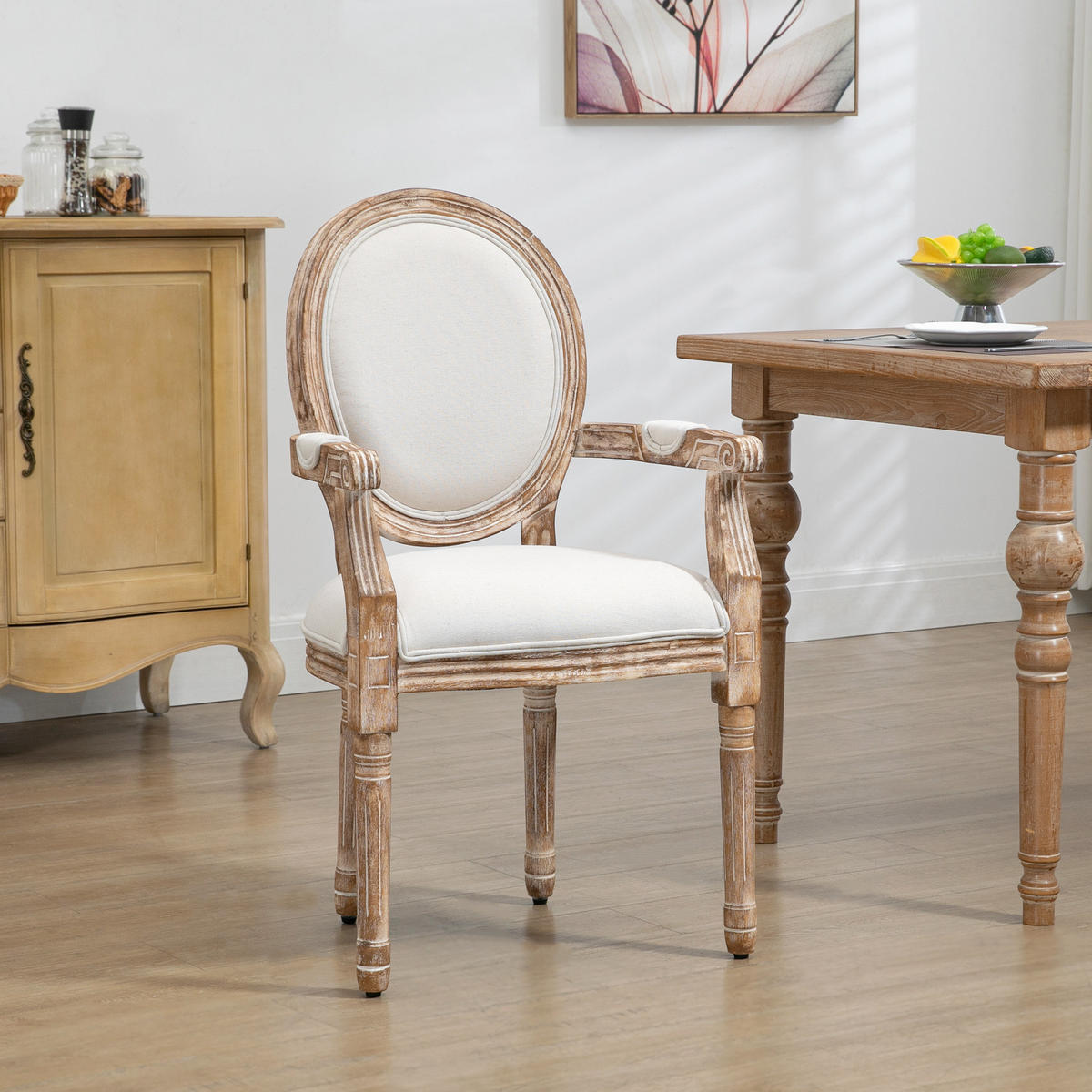 ESSZIMMERSTUHL mit Armlehnen Retro-Design Polsterstuhl Holz Cremeweiß - Creme, Holz (56/96/56cm) - HOMCOM