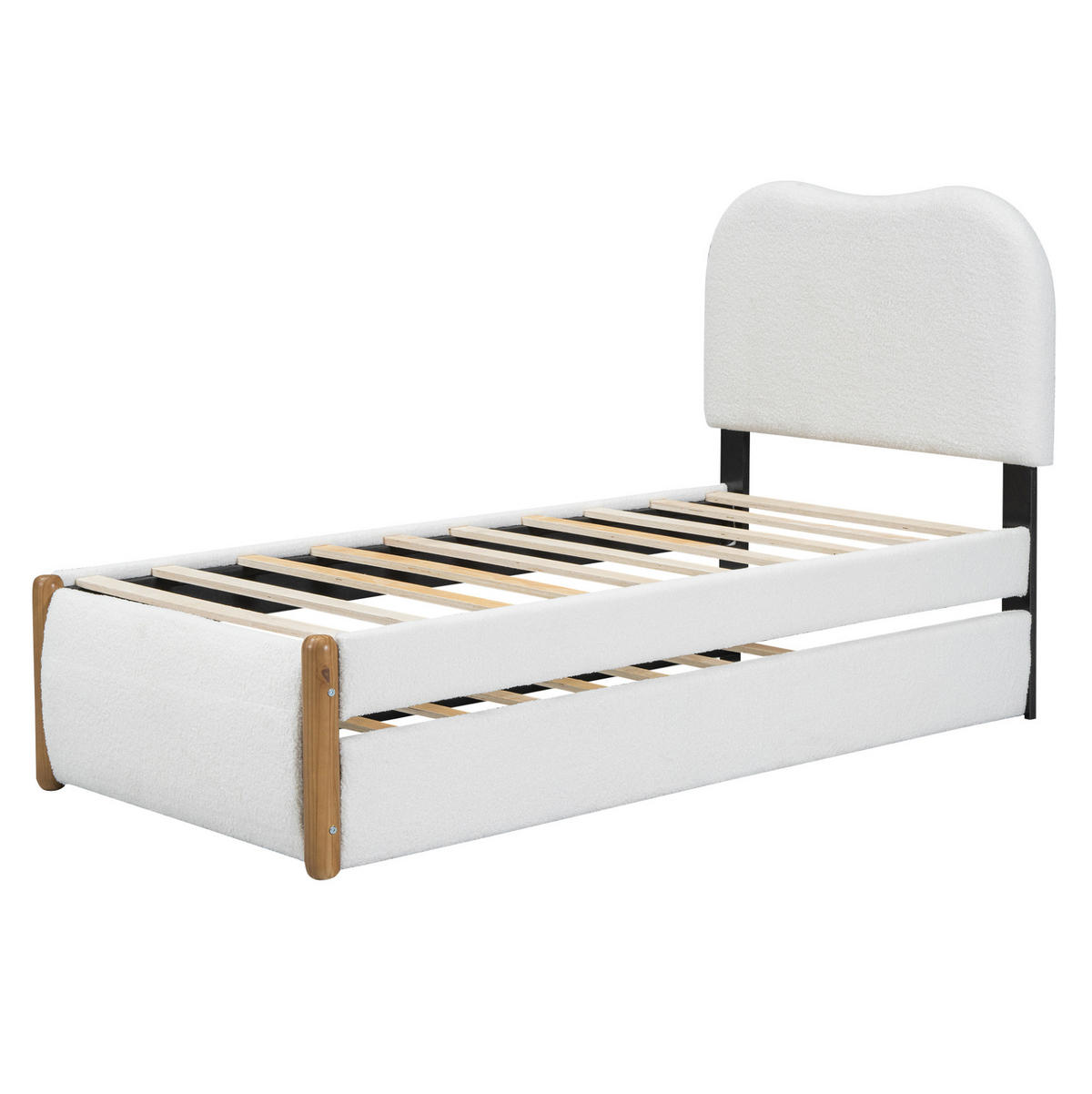 POLSTERBETT aus Plüsch und MDF 90x200 cm Weiß mit ausziehbarem Rollbett und minimalistischer Optik - Weiß, Textil (90/200cm) - Modfu