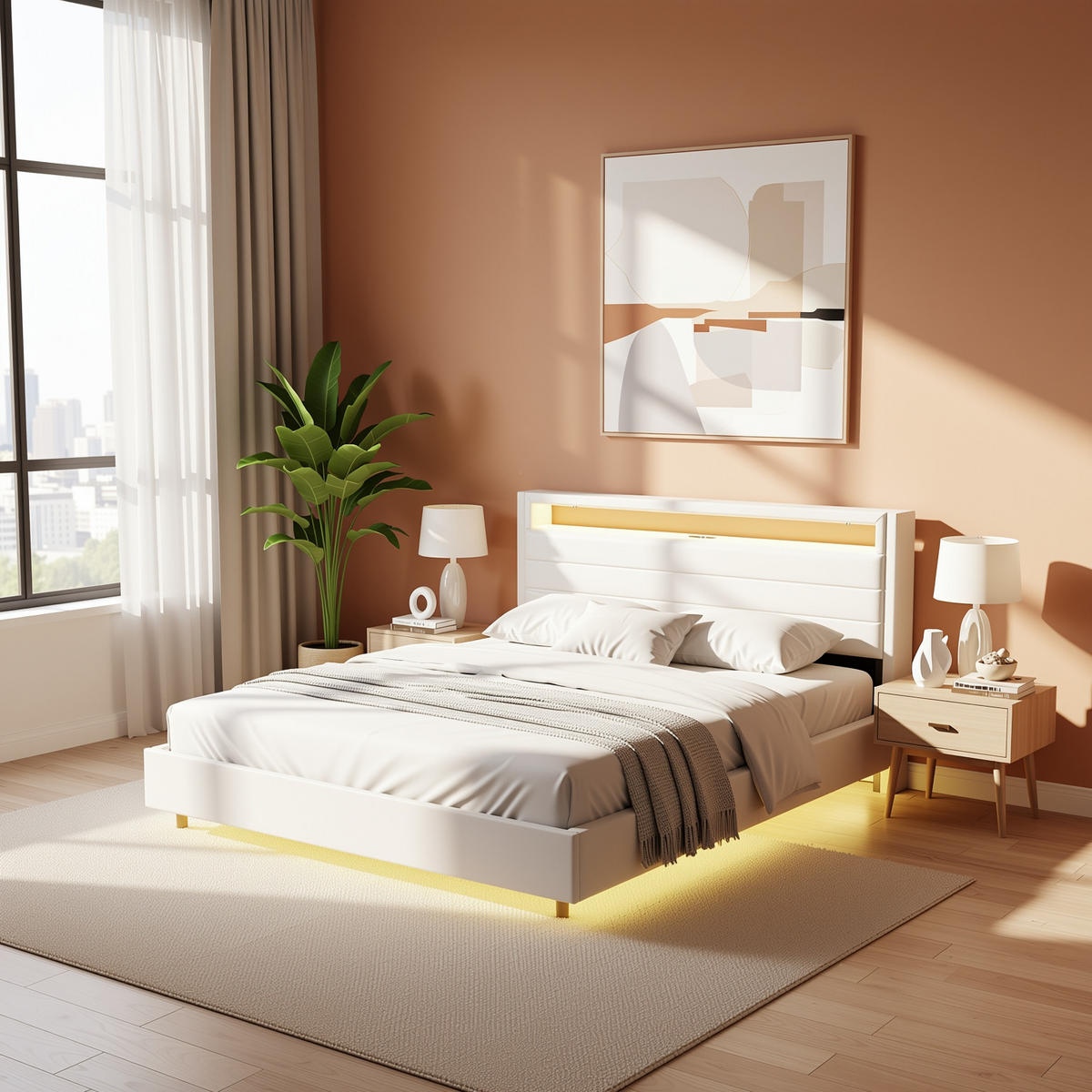 POLSTERBETT 140x200 cm in Leinen-Optik Beige - Beige, Textil (140/200cm) - Urban Meuble