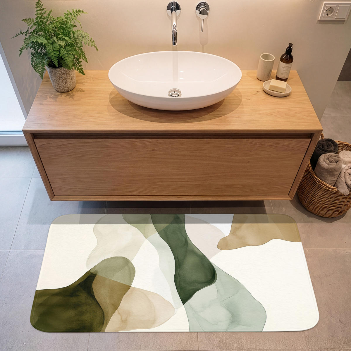 KÚPEĽŇOVÁ PREDLOŽKA Japandi - Abstraktné - Zelené 120x60 cm - zelená, textil/plast (120/60cm) - OnlyWow