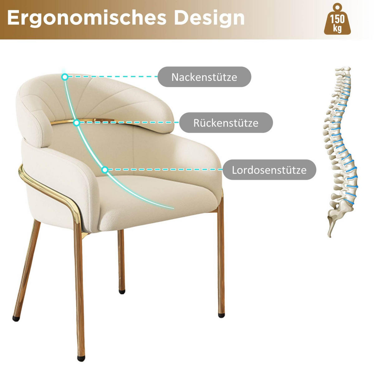 ESSZIMMERSTUHL Samt Beige mit Metallbeinen - Beige, Metall (53/79/53cm) - Meubliv
