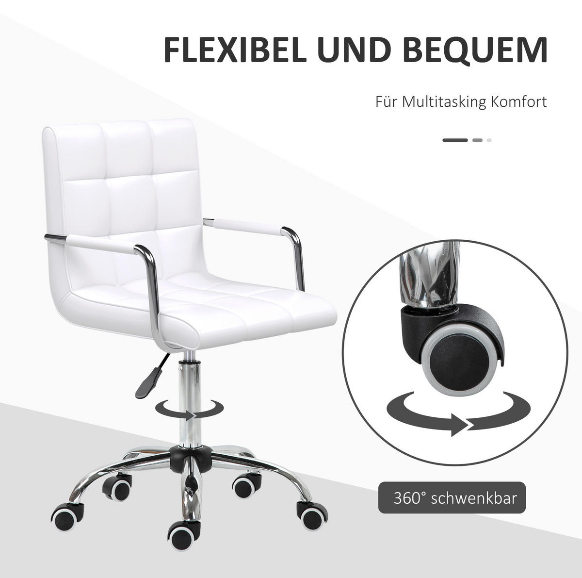 BÜROSTUHL höhenverstellbar Weiß mit Armlehnen - Weiß, Kunststoff (54/99/52.5cm) - Meubliv