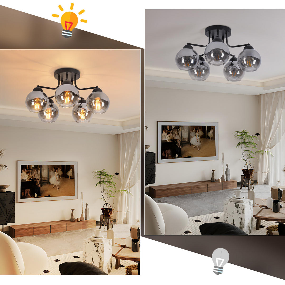 DECKENLEUCHTE Nilsa 38/38/25.6 cm - Schwarz, Glas (25.6/38/38cm) - ZMH