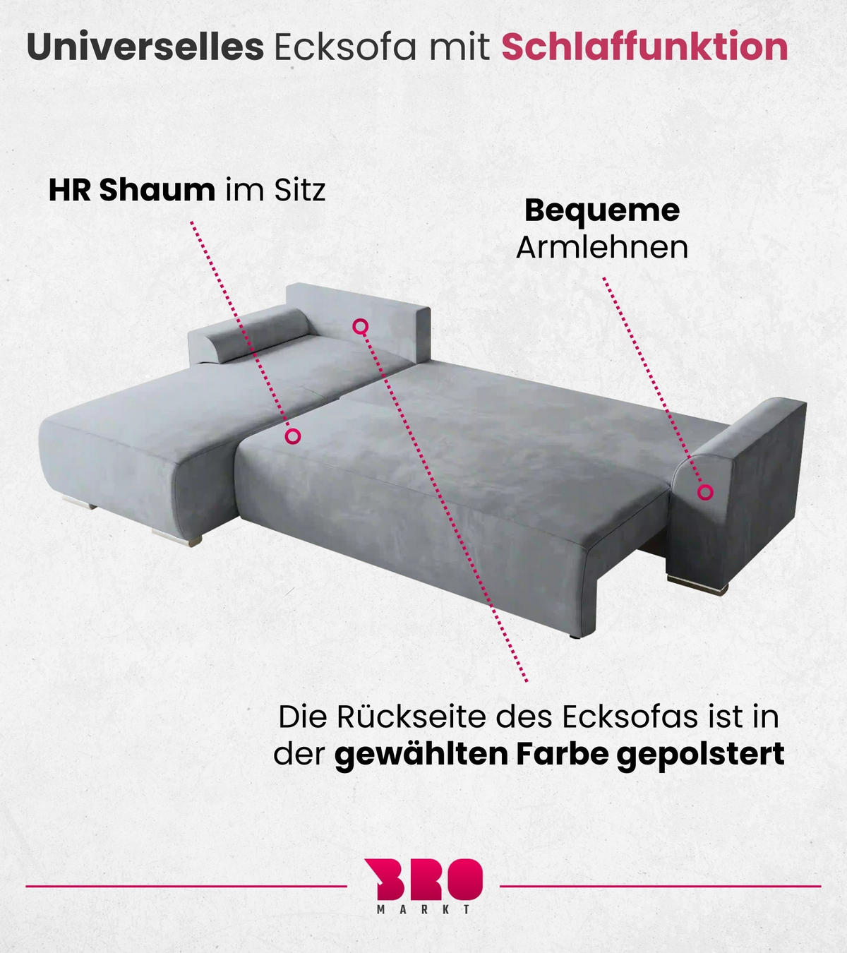ECKSOFA Sydney mit Schlaffunktion Grau Plüsch - Hellgrau, Textil (280/184cm) - Bromarkt
