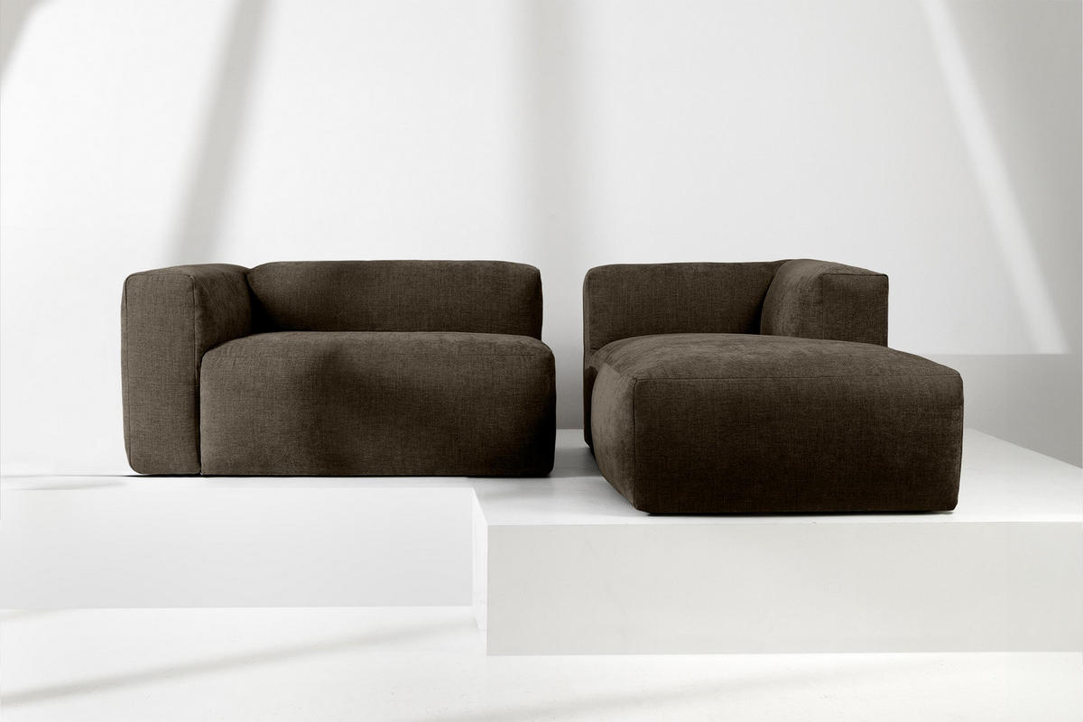 ECKMODULSOFA-RECHTS BUFFO 3/4 Sitzer mit extrem weicher Sitzfläche, Gewebestoff, braun - Braun, Textil (237/180cm) - KONSIMO®