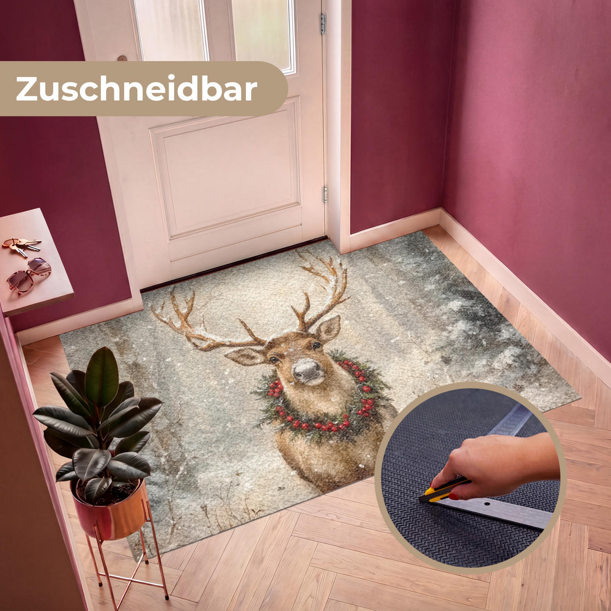 ROHOŽKA Vianoce - sobi - zima - veniec 180x120 cm - hnedá, plast (180/120cm) - MuchoWow